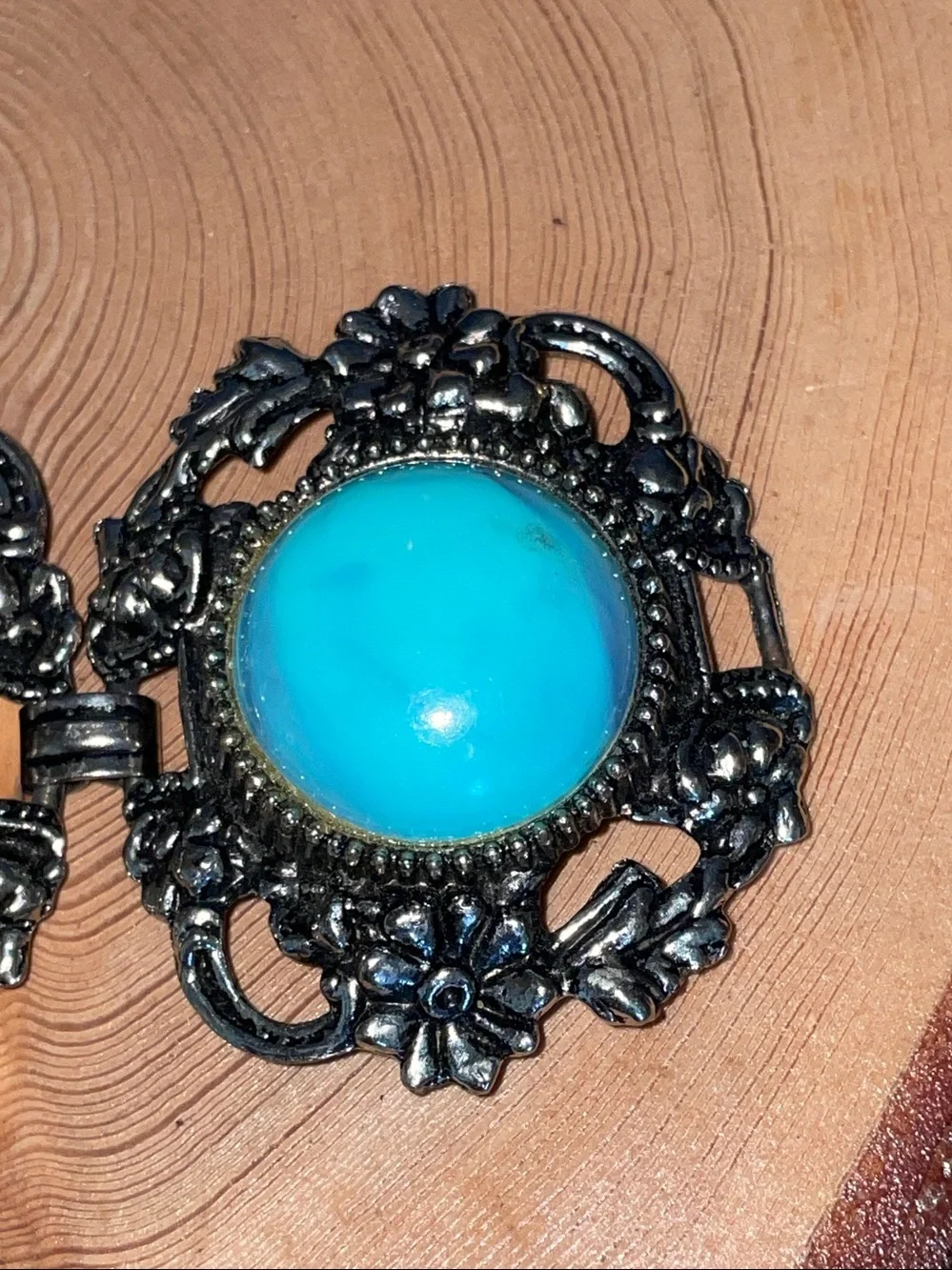Vintage 1950s Southwestern Style Faux Turquoise Filigree Panel Link Bracelet